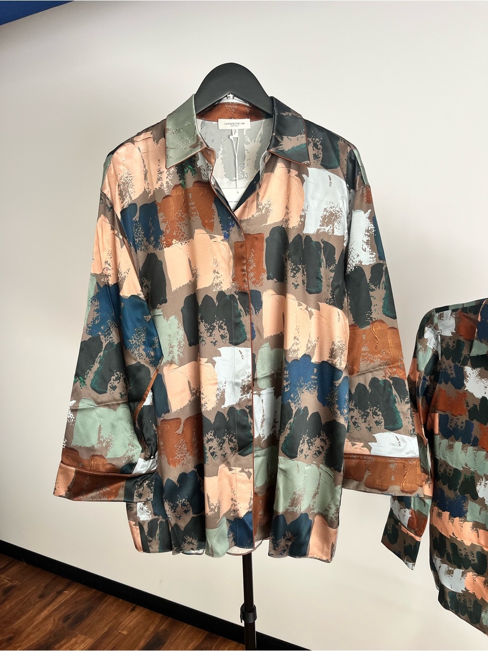 Abstract Brushstroke Satin Shirt Jacket - Multi-Color